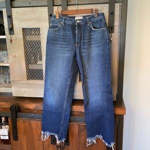 Free People distressed, raw hem straight leg